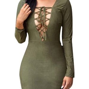 🆕Olive faux suede sexy midi dress